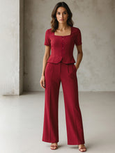 Maroon Button Top With Cross Pocket Pants-SASSAFRAS worklyf