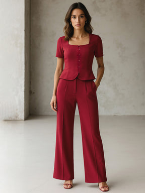 Maroon Button Top With Cross Pocket Pants-SASSAFRAS worklyf