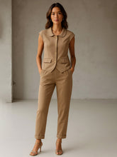 Beige PeterPan Cap Sleeve Button Top With Trousers-SASSAFRAS worklyf