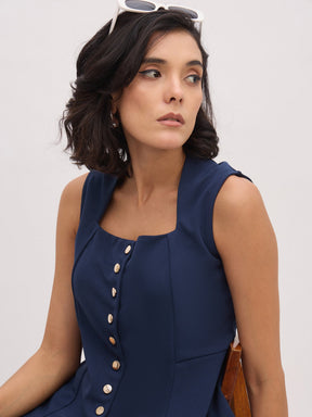 Blue Rhombus Neck Top With Cross Pocket Pants-SASSAFRAS worklyf