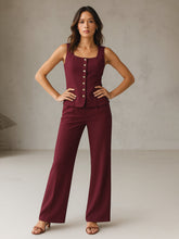 Burgundy Rhombus Neck Top With Cross Pocket Pants-SASSAFRAS worklyf