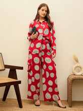 Maroon Printed Oversize Shirt With Box Pocket Pants-SASSAFRAS