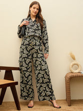 Black Printed Oversize Shirt With Box Pocket Pants-SASSAFRAS