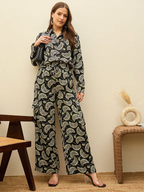 Black Printed Oversize Shirt With Box Pocket Pants-SASSAFRAS