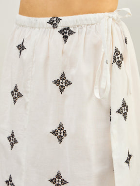 White Embroidered Top With Flared Midi Skirt-Pink Paprika By SASSAFRAS