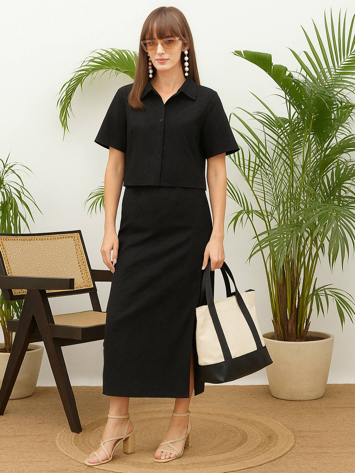 Black Schiffli Shirt with Skirt-SASSAFRAS