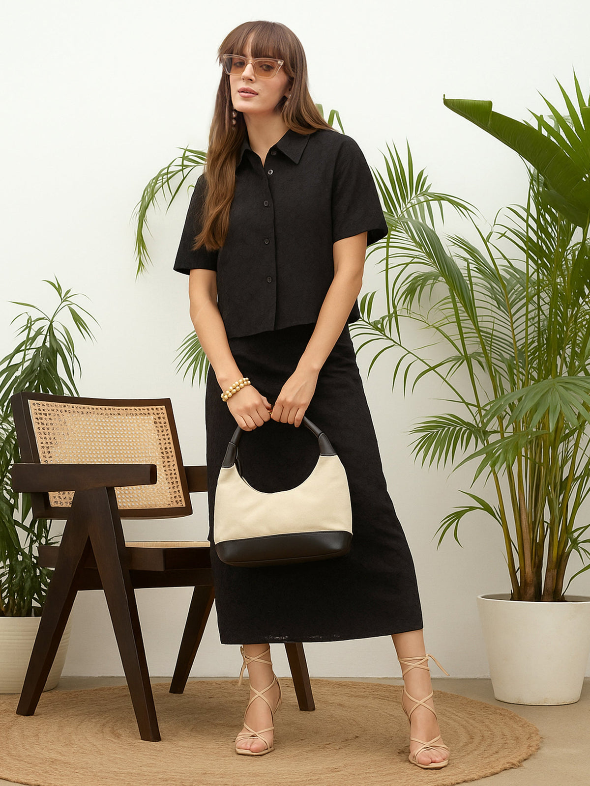Black Schiffli Shirt with Skirt-SASSAFRAS
