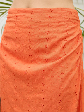 Orange Schiffli Shirt with Skirt-SASSAFRAS