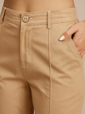 Beige Poplin Belted Shirt With Straight Pants -Pink Paprika By SASSAFRAS