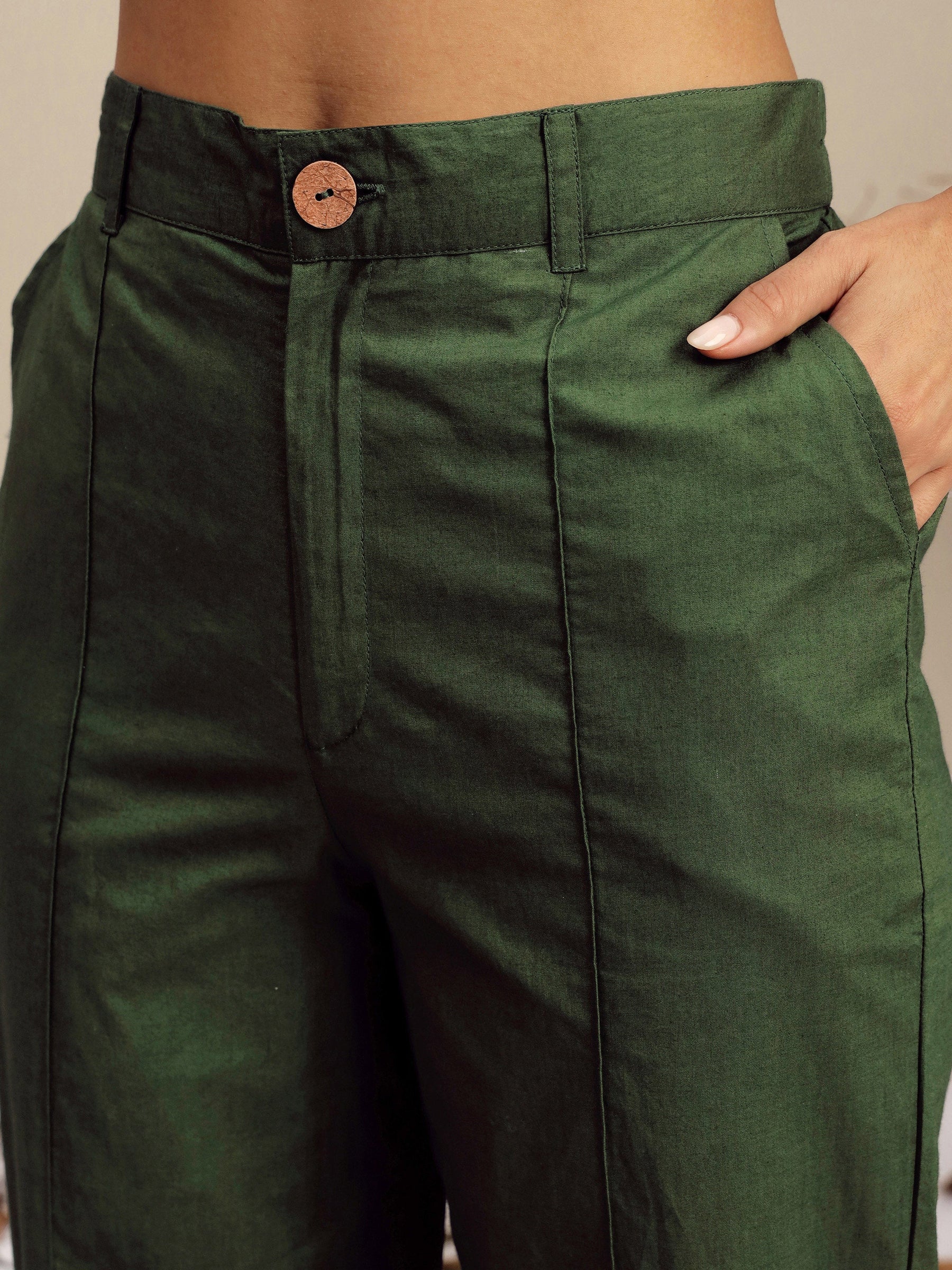 Olive Poplin Embroidered Shirt With Pencil Pants-Pink Paprika By SASSAFRAS