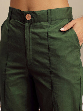 Olive Poplin Embroidered Shirt With Pencil Pants-Pink Paprika By SASSAFRAS