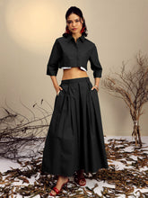 Black Poplin Crop Shirt With Pleated Skirt -Pink Paprika By SASSAFRAS