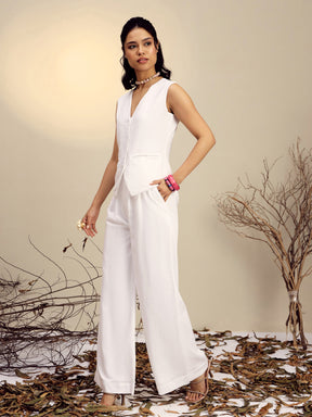 White Vest Top With Straight Pants-Pink Paprika By SASSAFRAS
