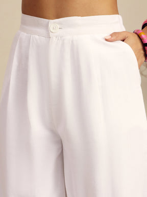 White Vest Top With Straight Pants-Pink Paprika By SASSAFRAS