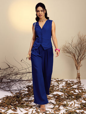 Navy Vest Top With Straight Pants-Pink Paprika By SASSAFRAS