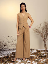 Beige Vest Top With Straight Pants-Pink Paprika By SASSAFRAS