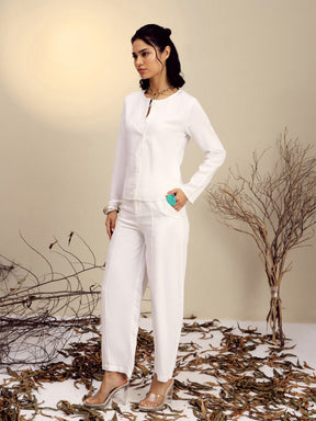 White Full Sleeves Top With Mom Fit Pants -Pink Paprika By SASSAFRAS
