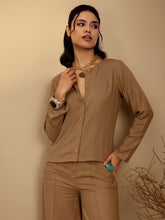 Beige Full Sleeves Top With Mom Fit Pants -Pink Paprika By SASSAFRAS