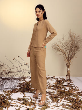 Beige Full Sleeves Top With Mom Fit Pants -Pink Paprika By SASSAFRAS