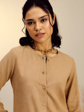 Beige Full Sleeves Top With Mom Fit Pants -Pink Paprika By SASSAFRAS