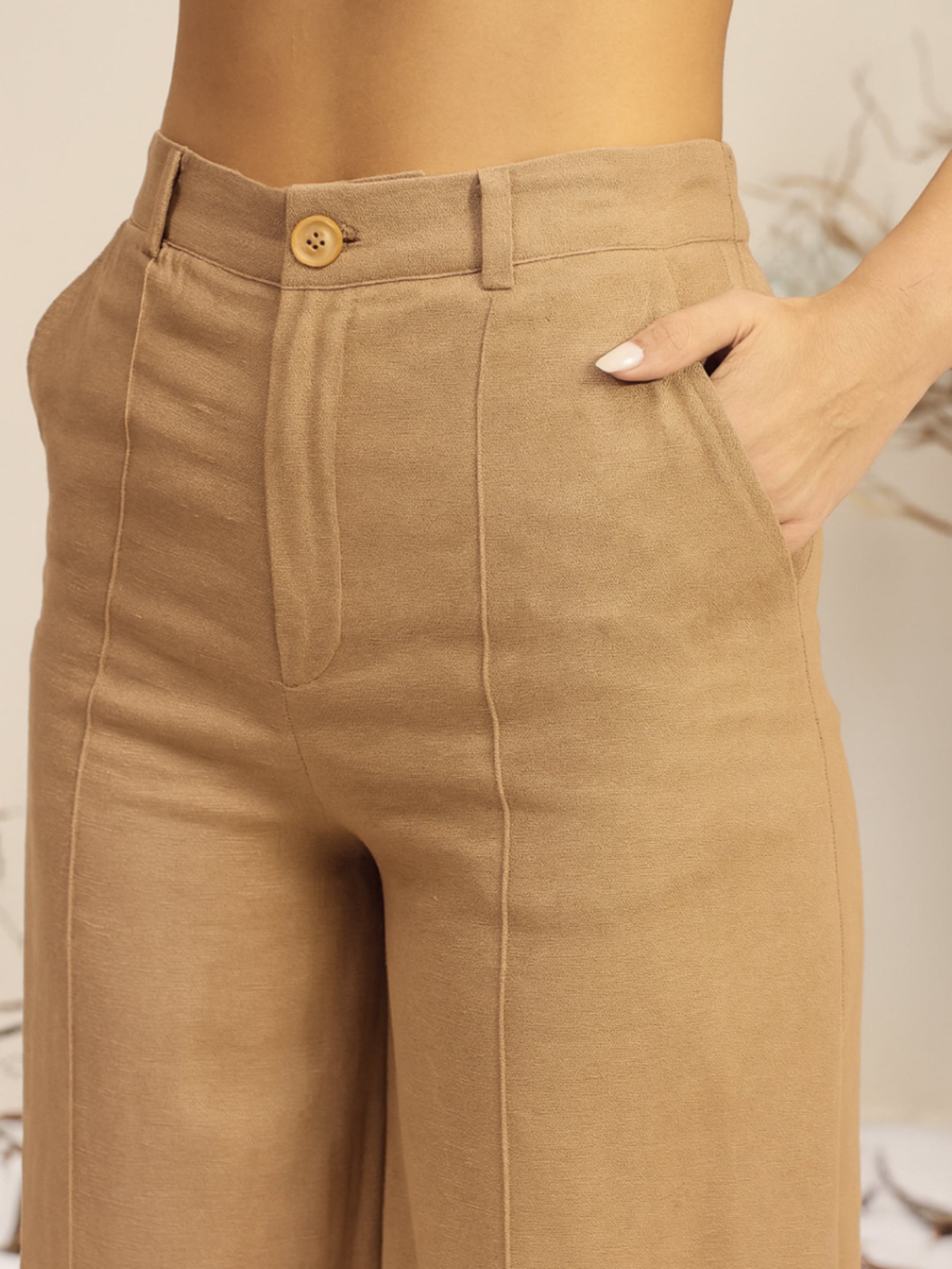 Beige Full Sleeves Top With Mom Fit Pants -Pink Paprika By SASSAFRAS