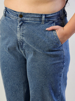 Ice Blue Wash Denim Peplum Top With Straight Jeans-SASSAFRAS CURVE
