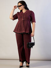 Red Wash Denim Metal Button Top With Jeans-SASSAFRAS CURVE