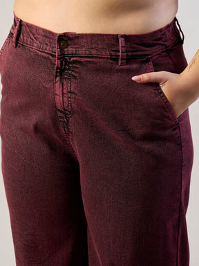 Red Wash Denim Metal Button Top With Jeans-SASSAFRAS CURVE