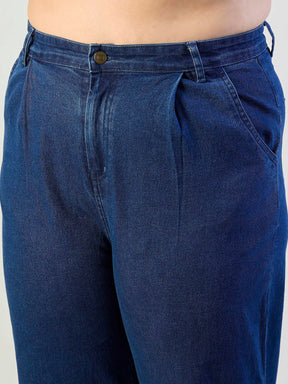 Blue Blast Denim Peter Pan Top With Mom Fit Jeans-SASSAFRAS CURVE