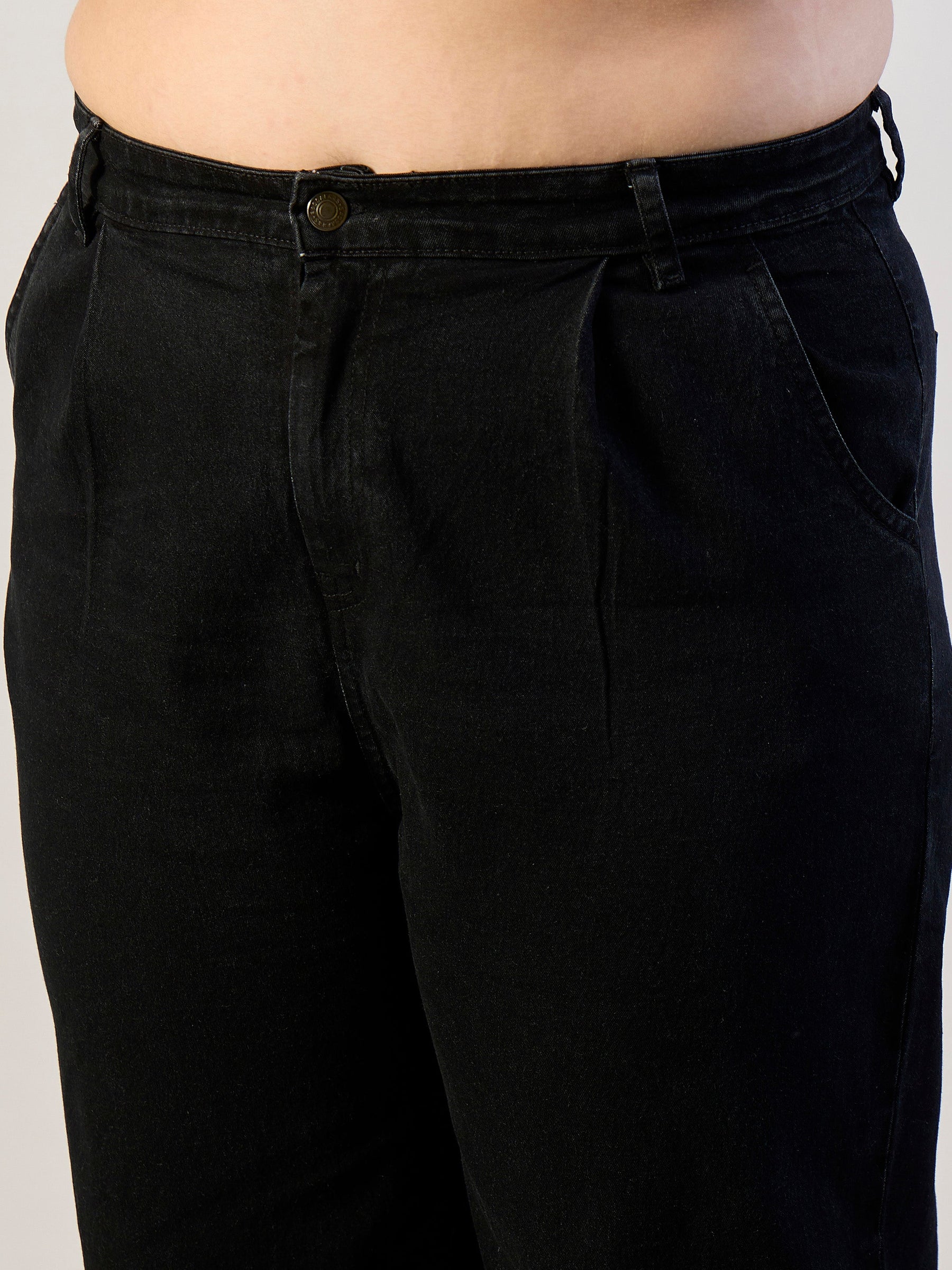Jet Black Denim Peter Pan Top With Mom Fit Jeans-SASSAFRAS CURVE