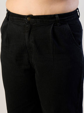 Jet Black Denim Peter Pan Top With Mom Fit Jeans-SASSAFRAS CURVE
