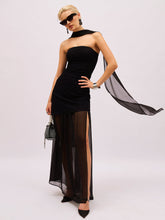 Jet Black Denim Tube Top With Georgette Skirt & Scarf-SASSAFRAS