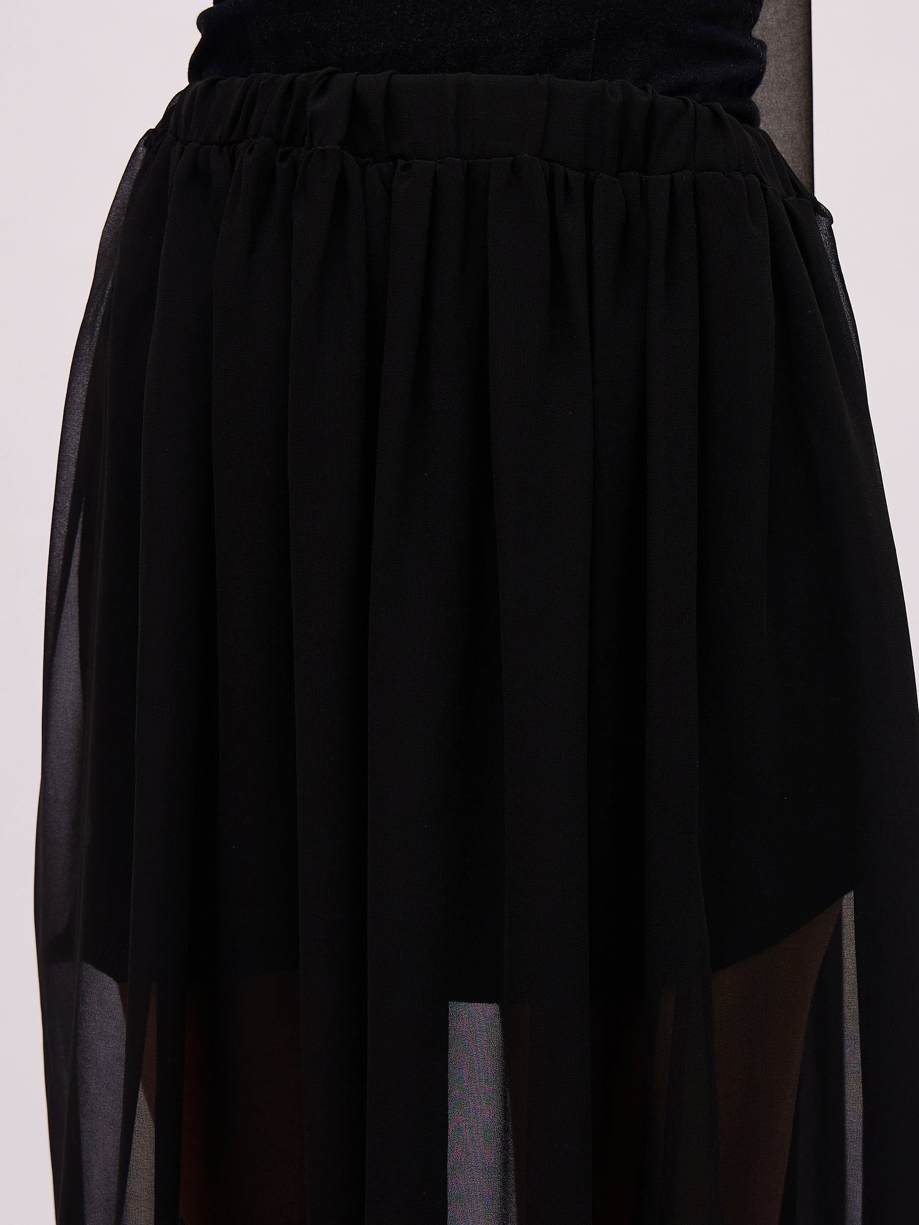 Jet Black Denim Tube Top With Georgette Skirt & Scarf-SASSAFRAS