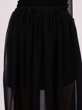 Jet Black Denim Tube Top With Georgette Skirt & Scarf-SASSAFRAS