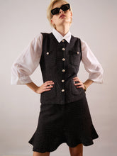 Black Tweed Waist Top With Flared Mini Skirt-SASSAFRAS