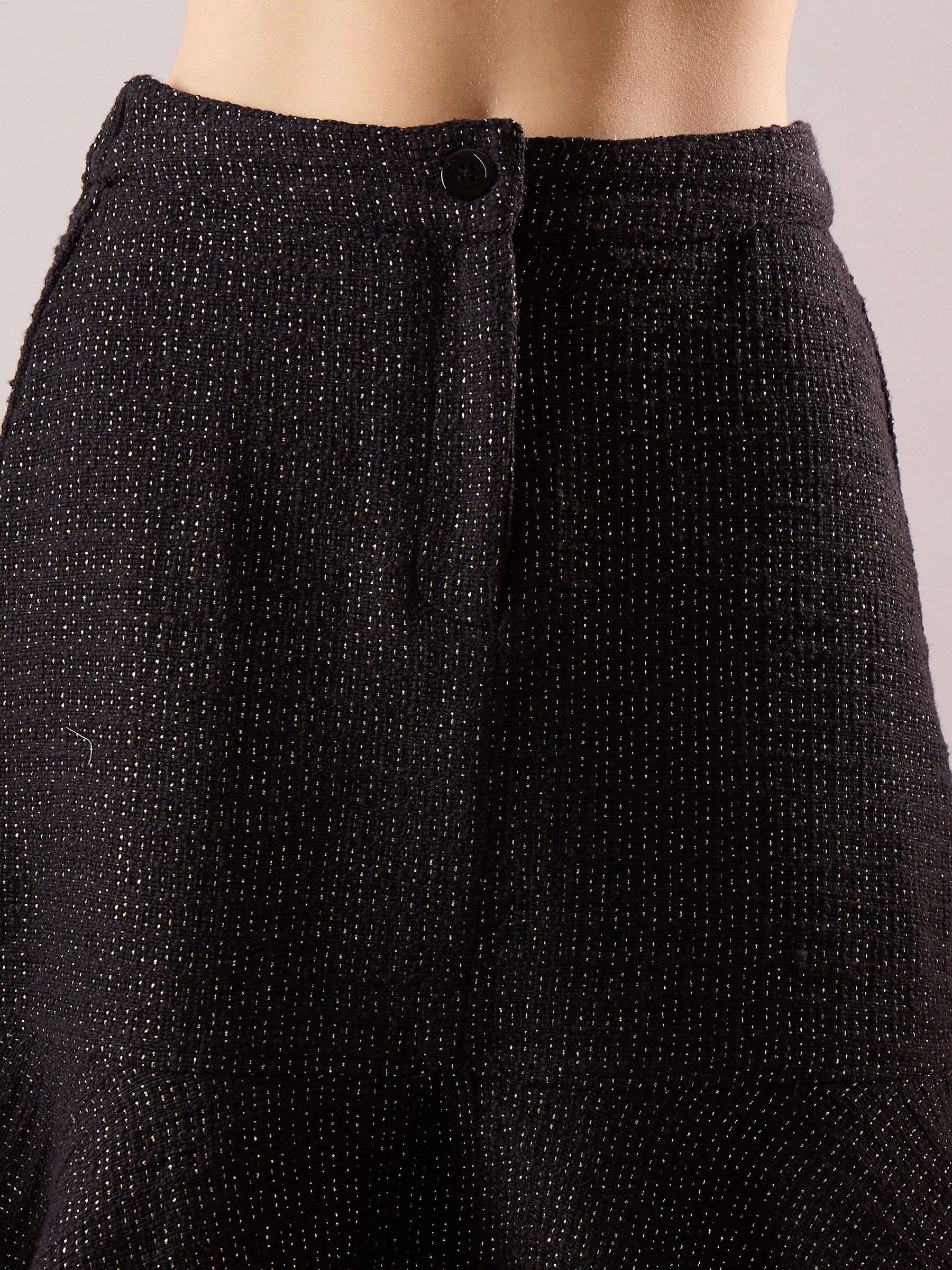 Black Tweed Waist Top With Flared Mini Skirt-SASSAFRAS