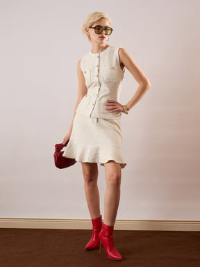 White Tweed Waist Top With Flared Mini Skirt-SASSAFRAS