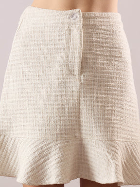 White Tweed Waist Top With Flared Mini Skirt-SASSAFRAS