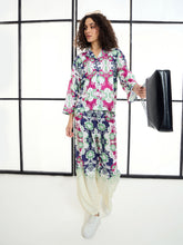 Green & Magenta Floral Notch Shirt With Lounge Pants-SASSAFRAS alt-laze