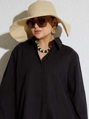 Black Poplin Oversize Shirt With Mom Fit Pants-SASSAFRAS