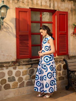 White Evil Eye Print Vest Top With Gathered Skirt -Pink Paprika By SASSAFRAS