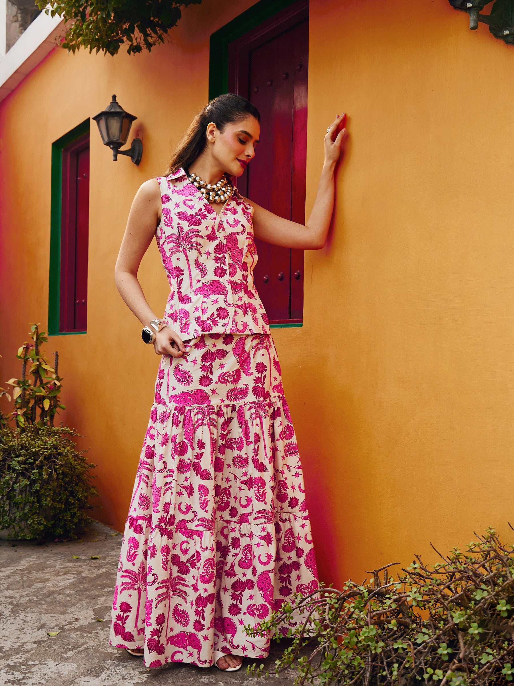 Pink Animal Print Vest Top With Tiered Skirt -Pink Paprika By SASSAFRAS