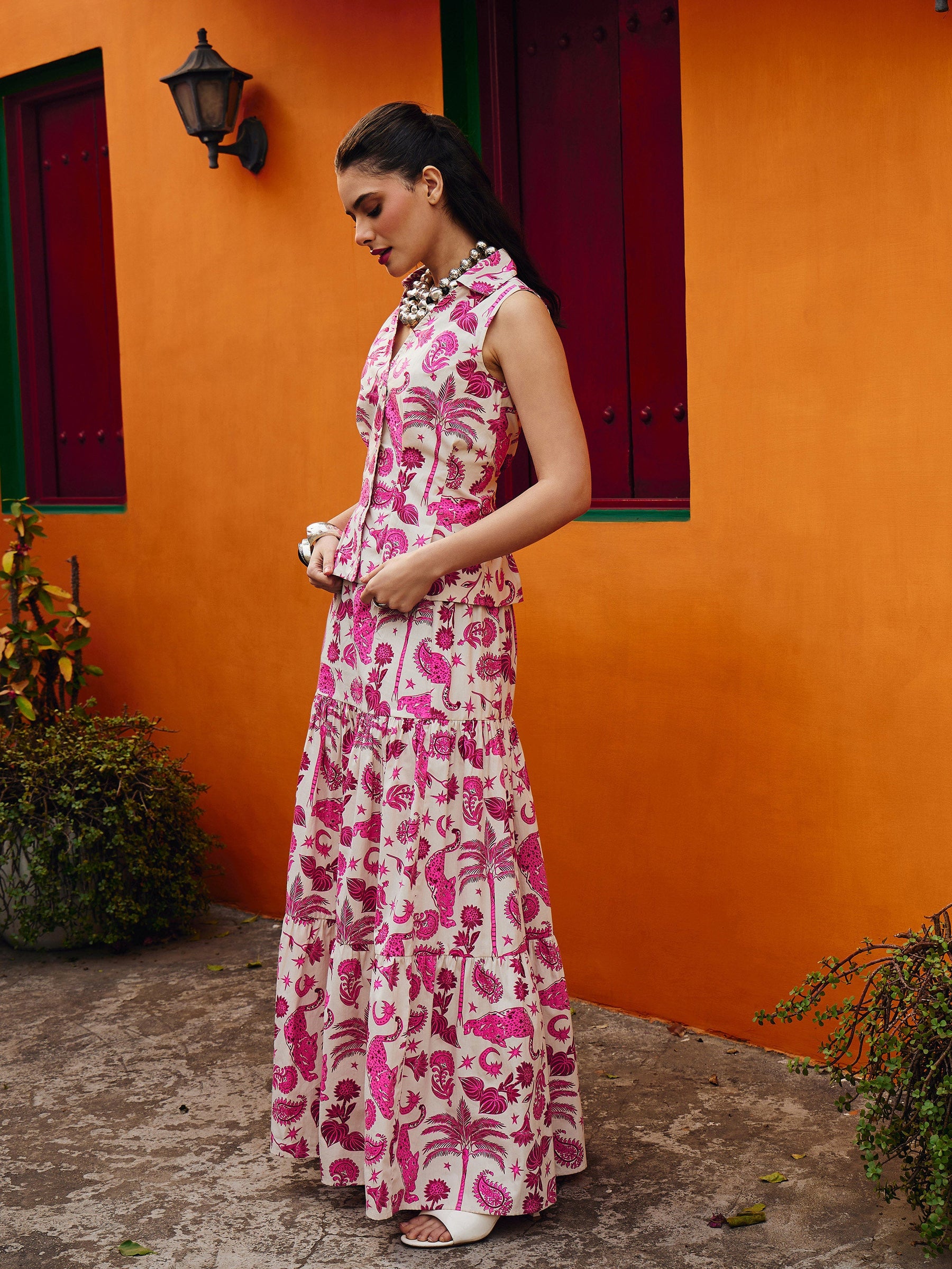 Pink Animal Print Vest Top With Tiered Skirt -Pink Paprika By SASSAFRAS