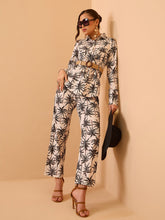 Black Tropical Belted Shirt With Straight Pants-Pink Paprika By SASSAFRAS