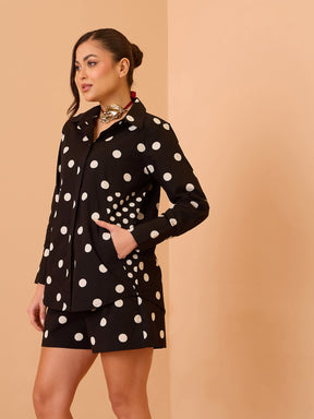 Black & White Big Polka Shirt With Shorts -Pink Paprika By SASSAFRAS