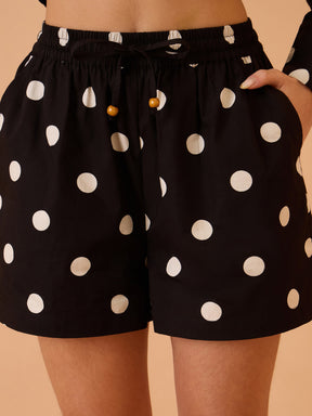 Black & White Big Polka Shirt With Shorts -Pink Paprika By SASSAFRAS