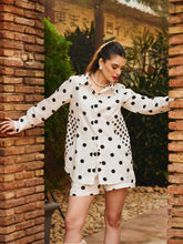 White & Black Big Polka Shirt With Lined Shorts -Pink Paprika By SASSAFRAS