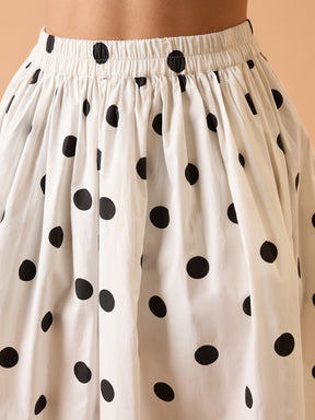 White & Black Big Polka Dot Shirt With Skirt-Pink Paprika By SASSAFRAS