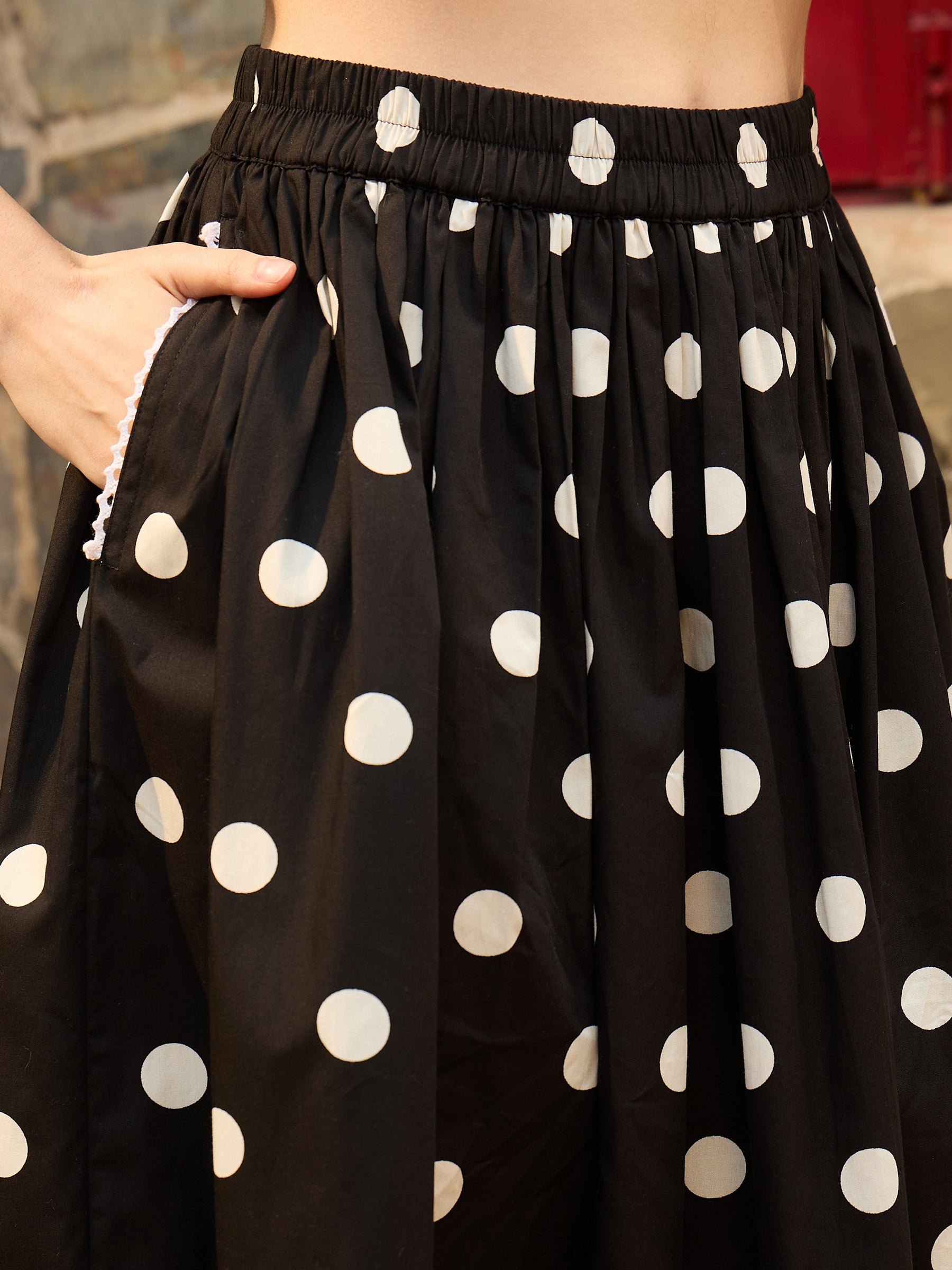 Black & White Big Polka Dot Shirt With Skirt-Pink Paprika By SASSAFRAS