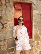 White & Red Heart Print Shirt With Paperbag Shorts-Pink Paprika By SASSAFRAS